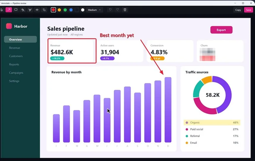 Annotated screenshot in RecordeXe with an arrow and highlight