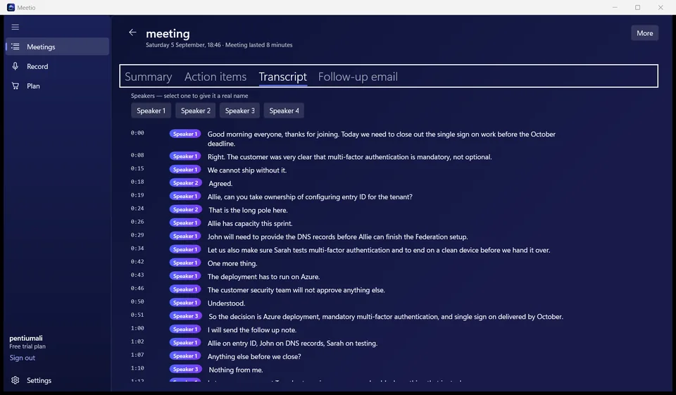 MeeteXe speaker-labelled transcript